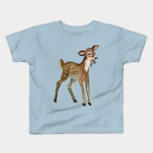 Spotted Christmas Fawn with Holly Kids T-Shirt